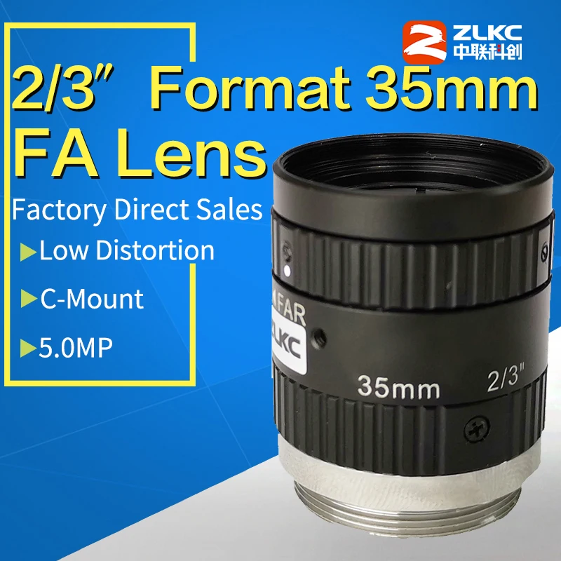 

ZLKC 5.0Megapixel C Mount 35mm 2/3" FA / Machine Vision Fixed Focal Lenth Industrial Camera Lens manual Iris Low Distortion 5MP