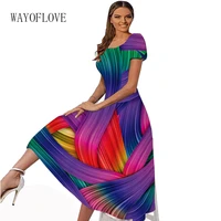 wayoflove printed dresses women beach casual elegant square collar vestidos spring summer dress party short sleeve long dresses