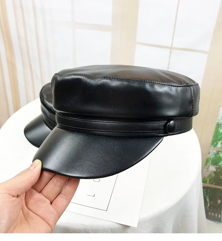 Винтажная Кепка Newsboy для женщин PU Черный Военный колпак модные кепки для мальчиков британский классический женский Гэтсби ретро плоские шляпы