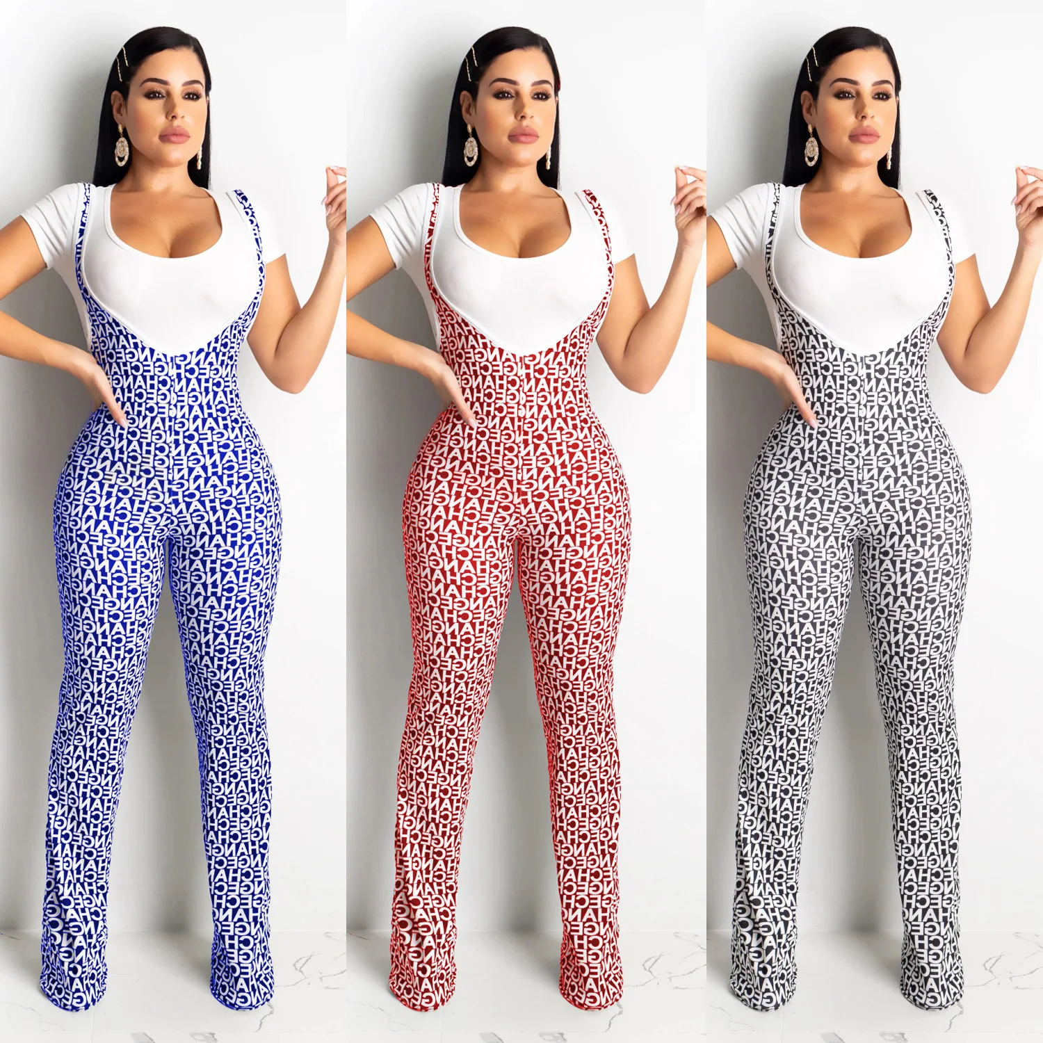 

2021 Summer New Style Sexy Fashion Temperament Women's Suspenders T-Shirt Suit