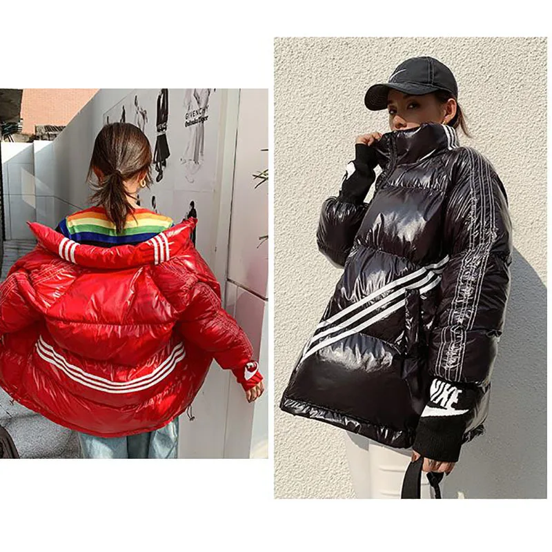 

2020 Women's Jacket New Winter Colorful Street Casual Fashion Stand Collar Loose Warm Bright Cotton Coat LX51