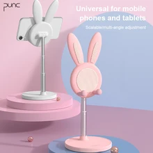 Cute Bunny Phone Metal Holder Desktop Cell Phone Stand Height Angle Adjustable For iPhone iPad Tablet Foldable Extend Support