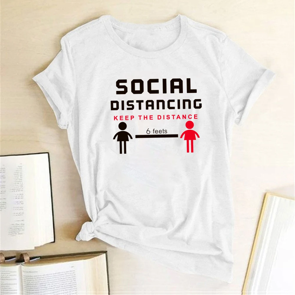 

Women Shirts Summer T Shirt for Women Graphic Camisetas De Mujer Social Distancing Keep The Distance 6 Feets Printed T-shirts