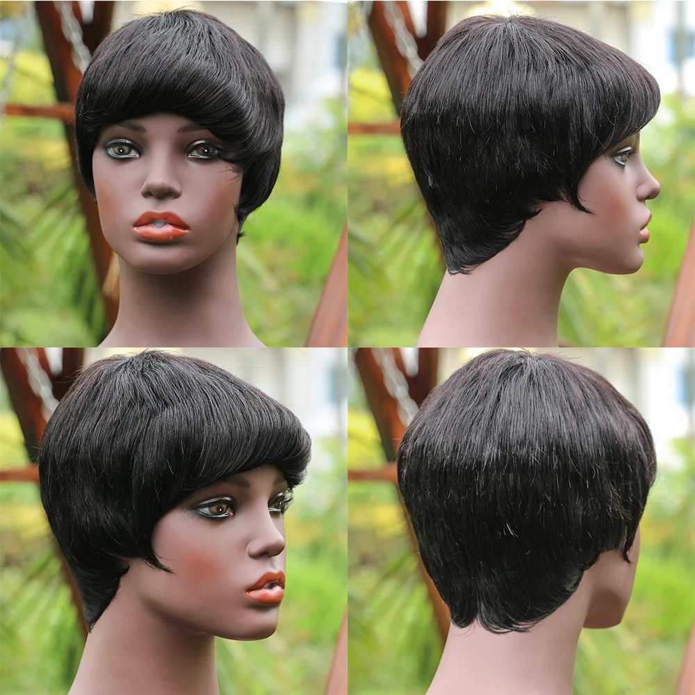 AMZ короткие прямые человеческие волосы парик индийская Дева парики 150% плотность