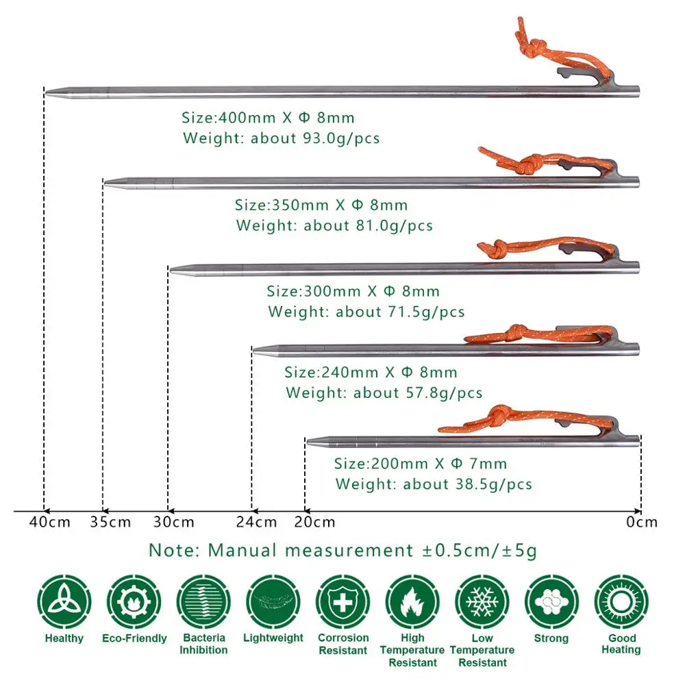 Boundless Voyage Outdoor Camping High Strength Titanium Alloy Tent Pegs Stakes Nails for Hard Snow Floor 20 24 30 35 40 cm