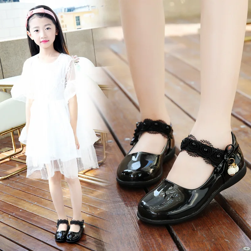 Модное платье с цветочным узором и бантом Бусиной туфли принцессы для девочек