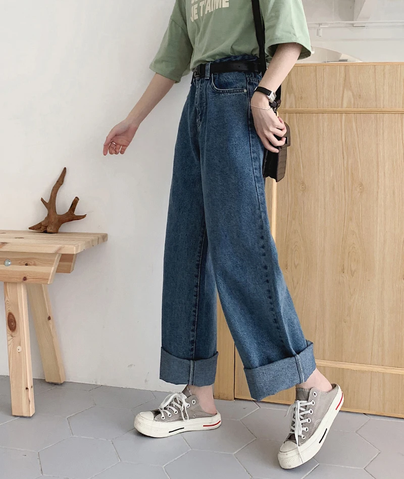 

Casual High Waist Loose Women Denim Jeans Streetwear Vintage Long Wide Leg Jeans Pants Female Trousers Capris 2021