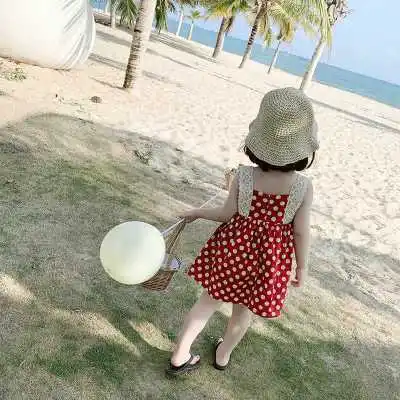 Платье для девочек лето 2020 новый стиль платье в горошек на бретельках детская