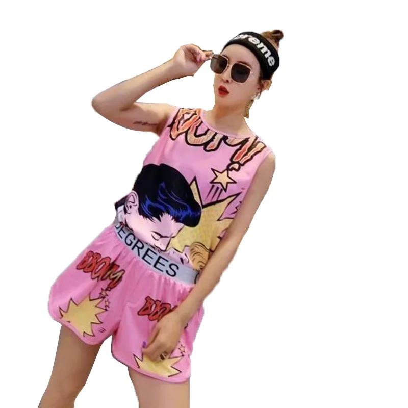 QING MO 2019 летние женские милые повседневные костюмы тонкие розовые свободные