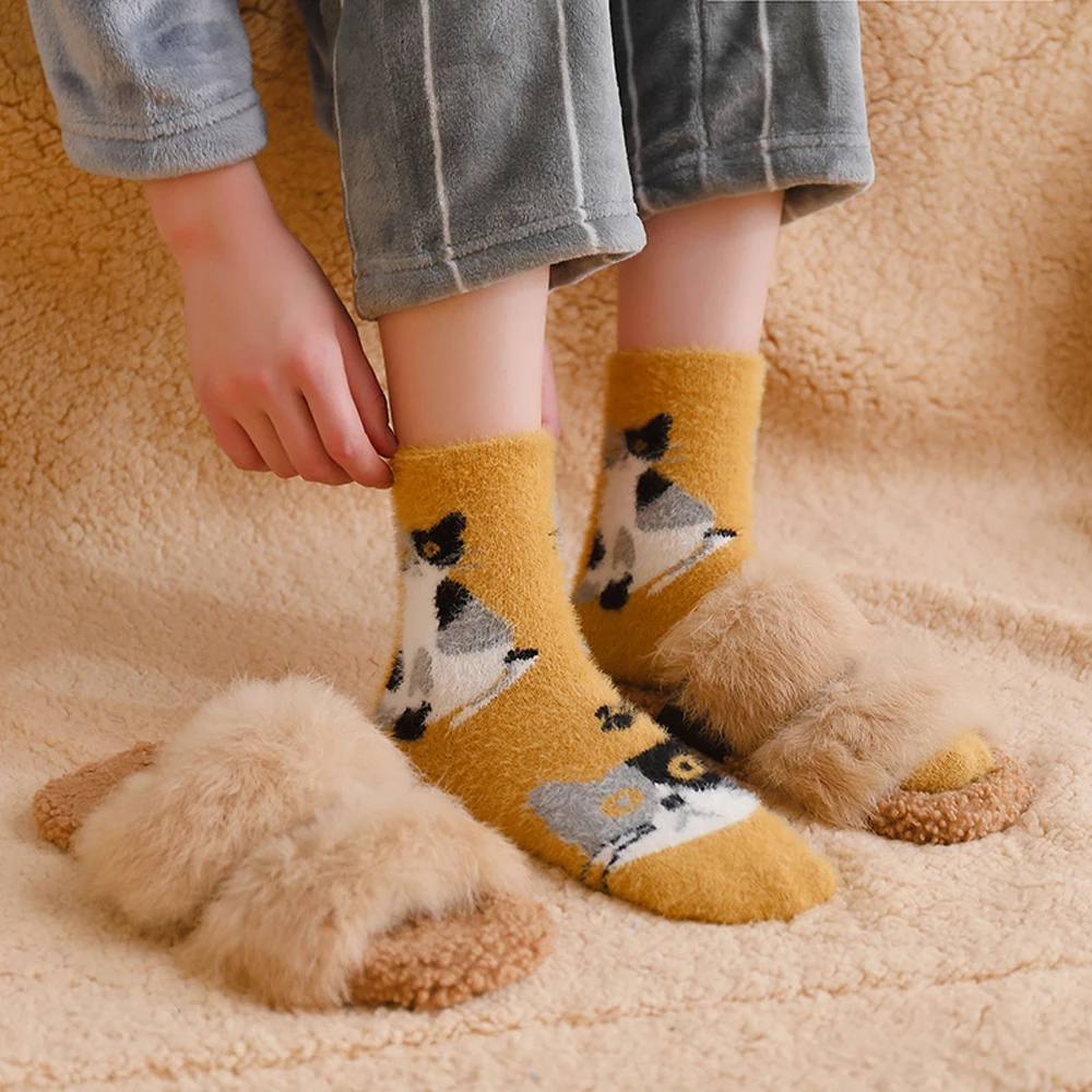 Винтажные зимние женские носки с норковыми волосами для девочек в стиле ретро