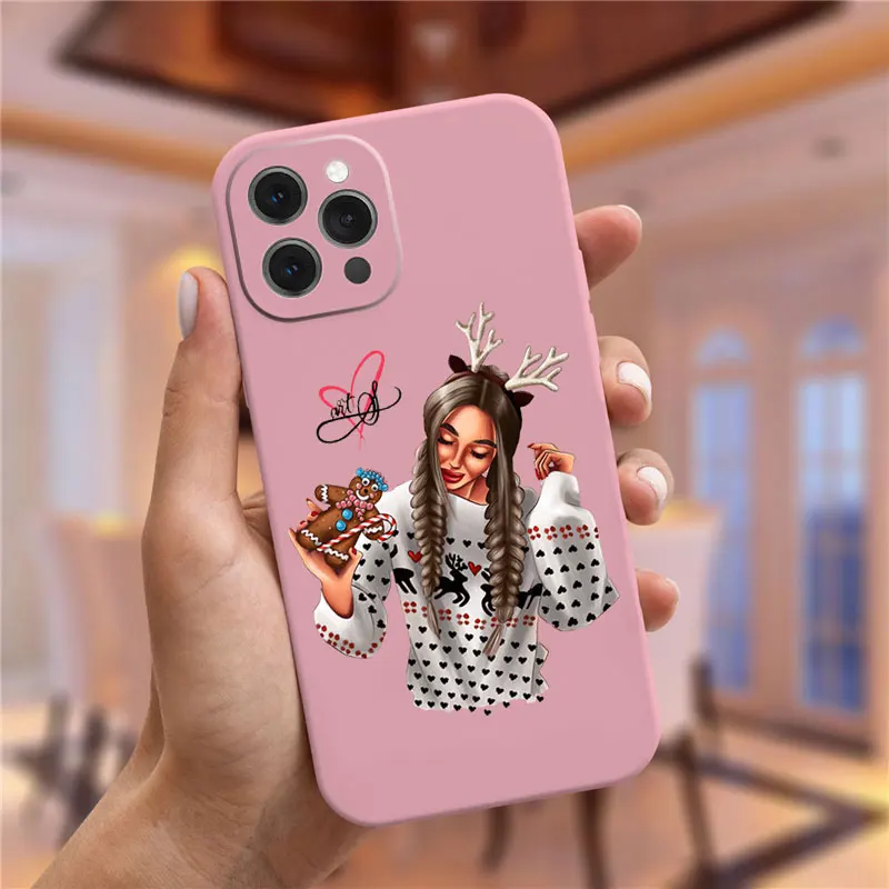 Christmas and New Year gift pink Phone Case For iPhone 14 Pro 13 11 Pro Max 12 mini XS Max XR 8 7 Plus fashion girl Cover Fundas