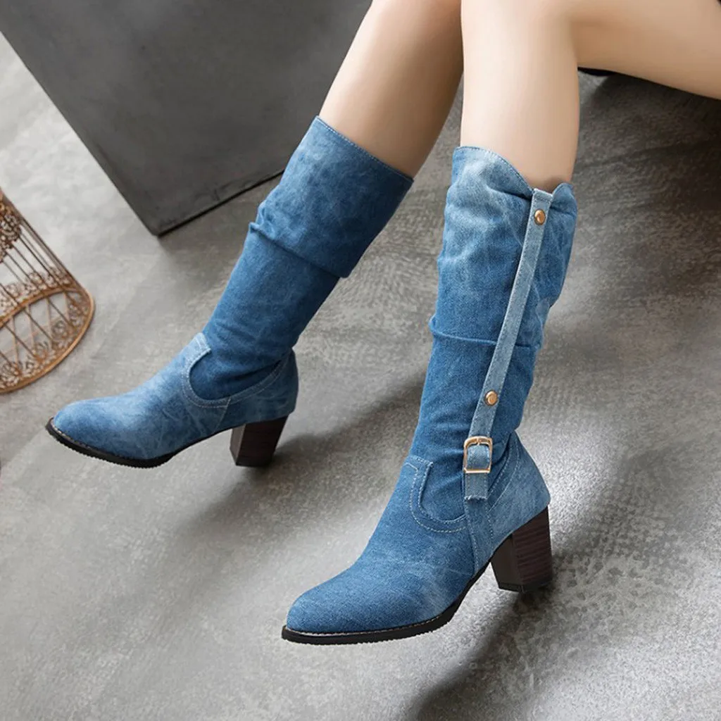 Женские сапоги Ковбойские Сапоги выше колена на платформе со шнуровкой и круглым