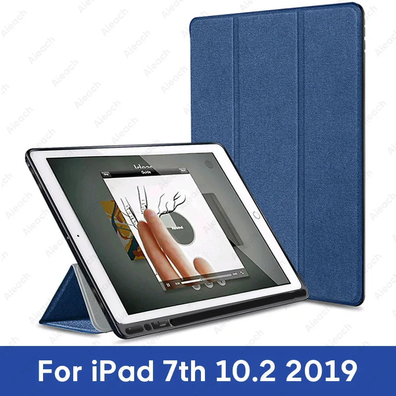 For iPad 10.2 Blue Чехол для iPad 9,7 10,2 чехол с держателем карандаша умный кожаный тканевый силиконовый чехол для iPad Pro 9,7 Air 1 2 - Цвет: For iPad 10.2 Blue