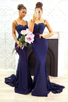 navy blue simple 2022 bridesmaid dresses sweetheart lace appliques mermaid prom party gown beads long maid of honor gowns