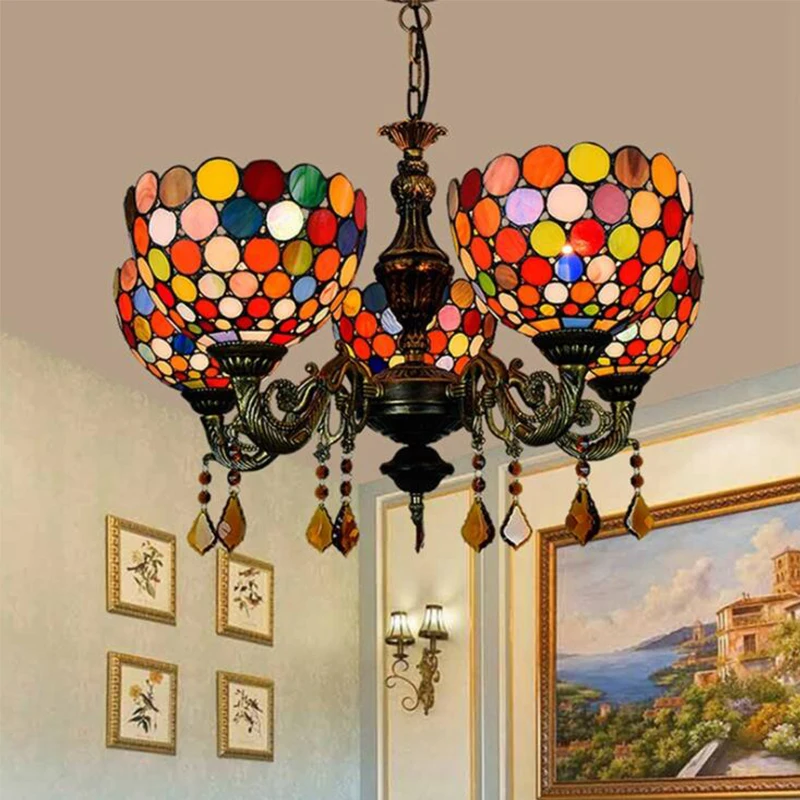 

Baroque Vintage Tiffany Chandelier Lights, Stained Glass Lamp Shade 5 Lights Pendant Lights Highlights for Living Room Bedroom