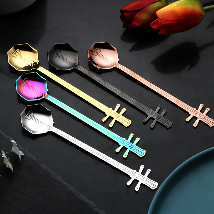 5 шт. нержавеющая сталь кофе напиток ложка Античный стиль Красочные Музыкальные