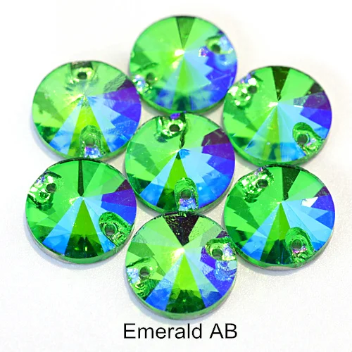 Emerald AB Красочные стразы круглые пришивные стразы с плоской задней стороной круглый стакан Rivoli стразы Украшения для свадебного платья E7050 - Цвет: Emerald AB