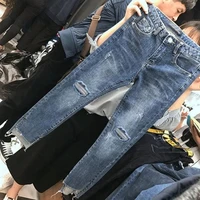 2022 high quality new band hole jeans for women with high waist women punk denim pencil pants vintage jeans trousers pant