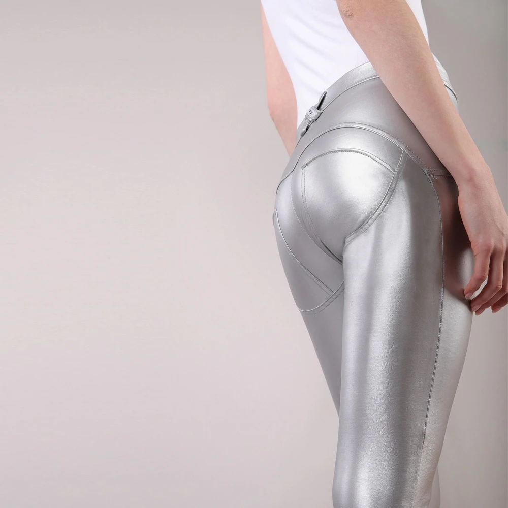 

Gym Fairy Womens skinny leather middle waist silver Fleece Leggings Cold Weather Petite Leather Legging Shapewear Full Length