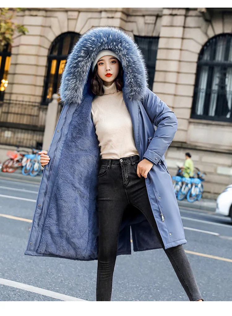 Abrigos Mujer Invierno женские парки с капюшоном, утепленное пуховое хлопковое пальто, женское длинное тонкое зимнее пальто с меховым воротником для женщин - Цвет: 6