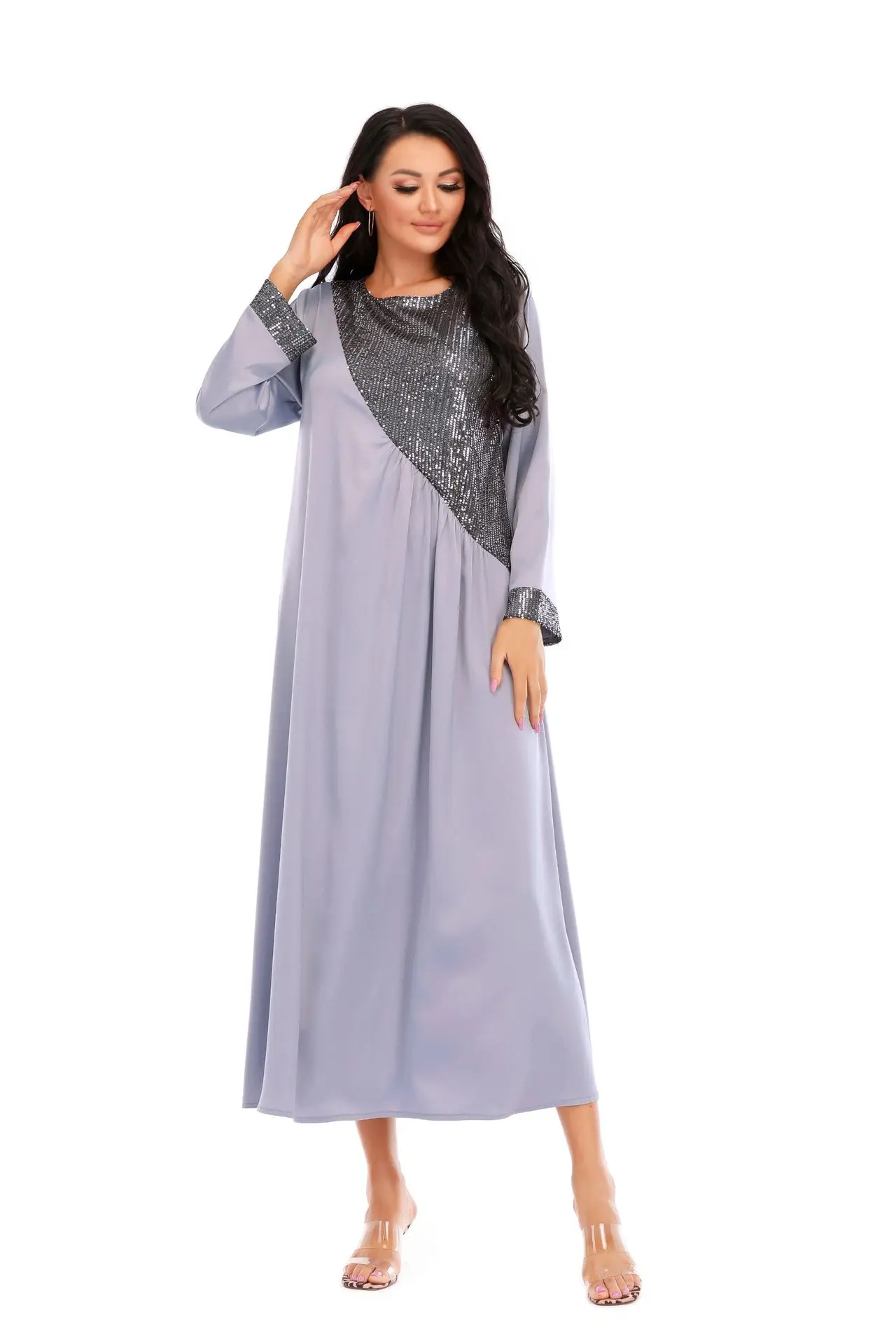 Urban Fashion Casual Spring, Summer And Autumn New Printed Round Neck African Dress Robe Series Muslim Dress Women's Abaya