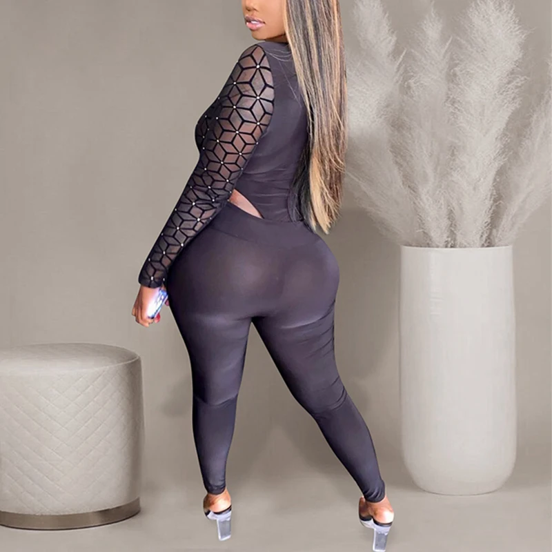 

Sexy Print 2 Piece Sets Women Going Out Outifts Club Long Sleeve Bodysuit And Pants Matching Sets
