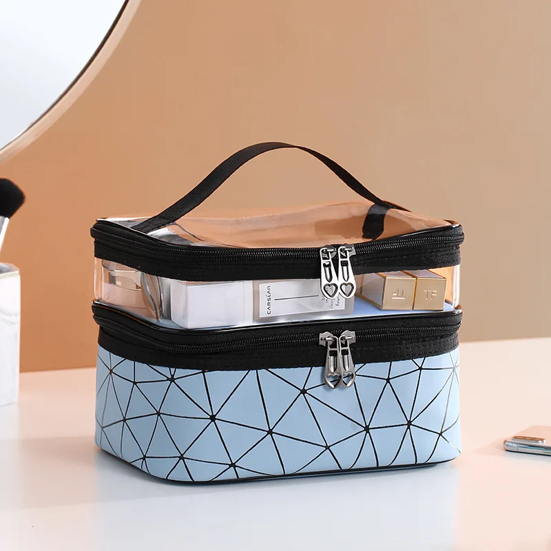 

Luxury Elegant Multifunction Travel Clear Makeup Bag Two Sections Diamond Cosmetic Bag Toiletries Organizer Waterproof