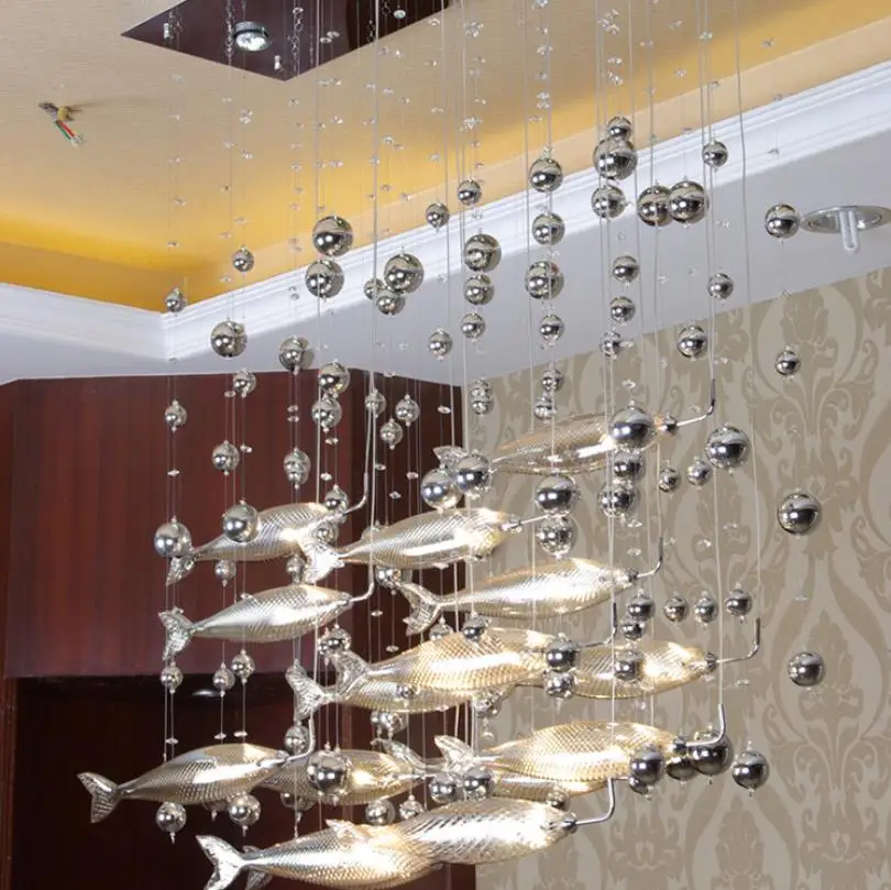 

Novel creative crystal glass flying fish chandelier for restaurant living room dining room decor