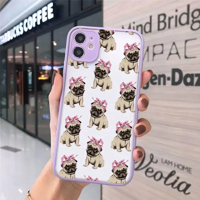 

Pug Dog cute cartoon art Phone Case matte transparent For iphone 7 8 11 12 plus mini x xs xr pro max cover luxury design coque