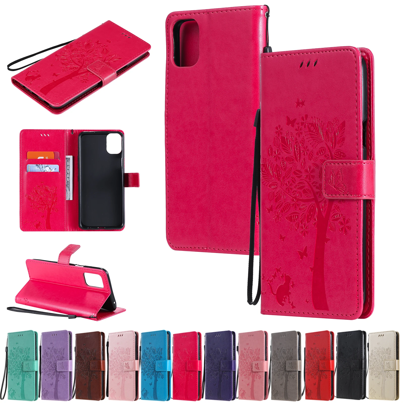 

For LG K42 3D Embossing Cat and Tree Wallet Book Style Flip PU Leather Case Stand Phone Full Cover Card Slots Pouch Shell Skin