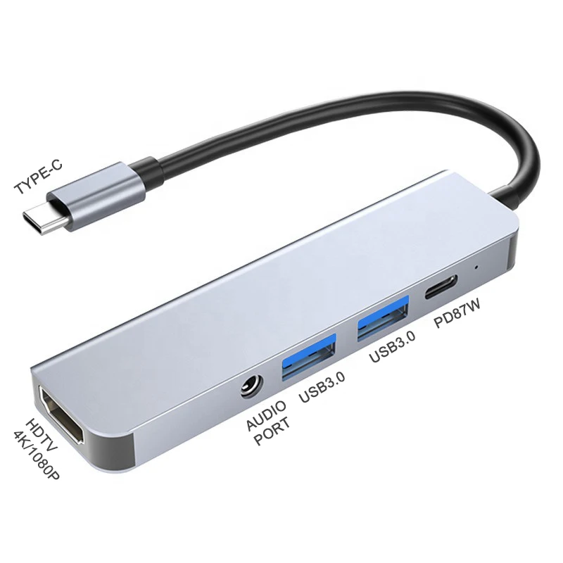 

Концентратор 5 в 1 из алюминиевого сплава с портом usb 3,5 4K hdtv типа c, 5 Гбит/с