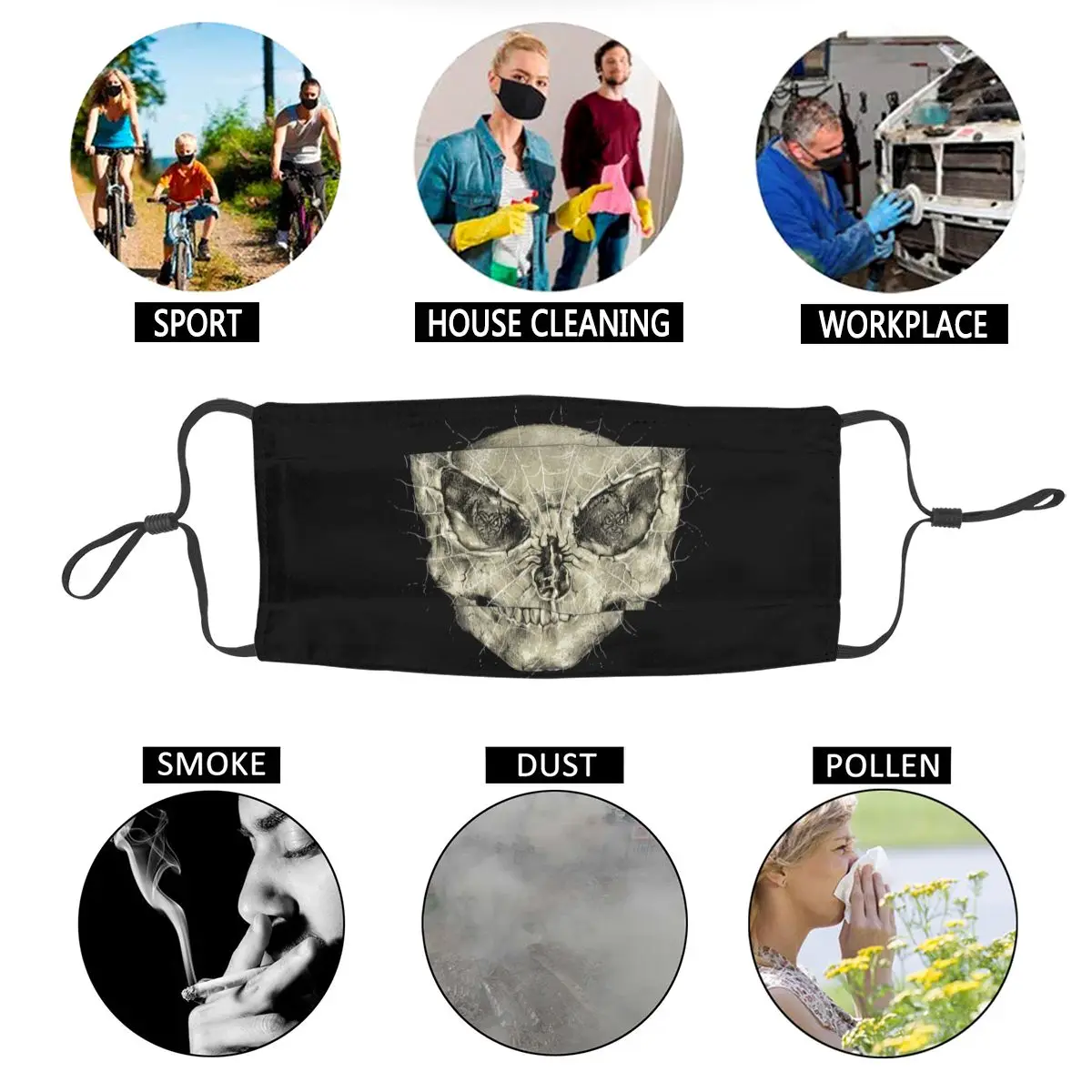

Awesome Spider Skull Washable Mouth Face Mask Unisex Adult Fashion Graphic Anti Dust Haze Mask Protection Cover Respirator