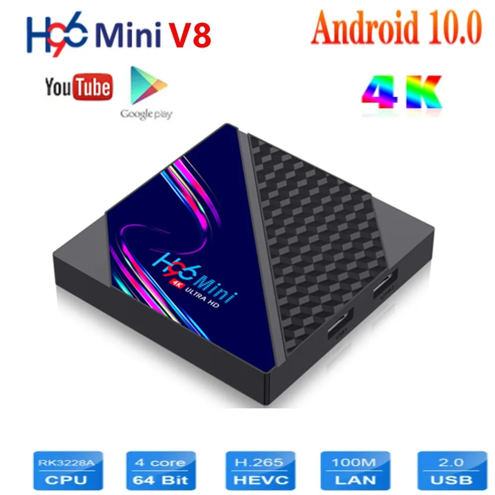 

H96 Mini V8 Android 10.0 Smart TV Box 1/2GB RAM 8/16GB ROM RK3228A Quad-core 2.4G WIFI 1000M 4K Media Player Set Top Box