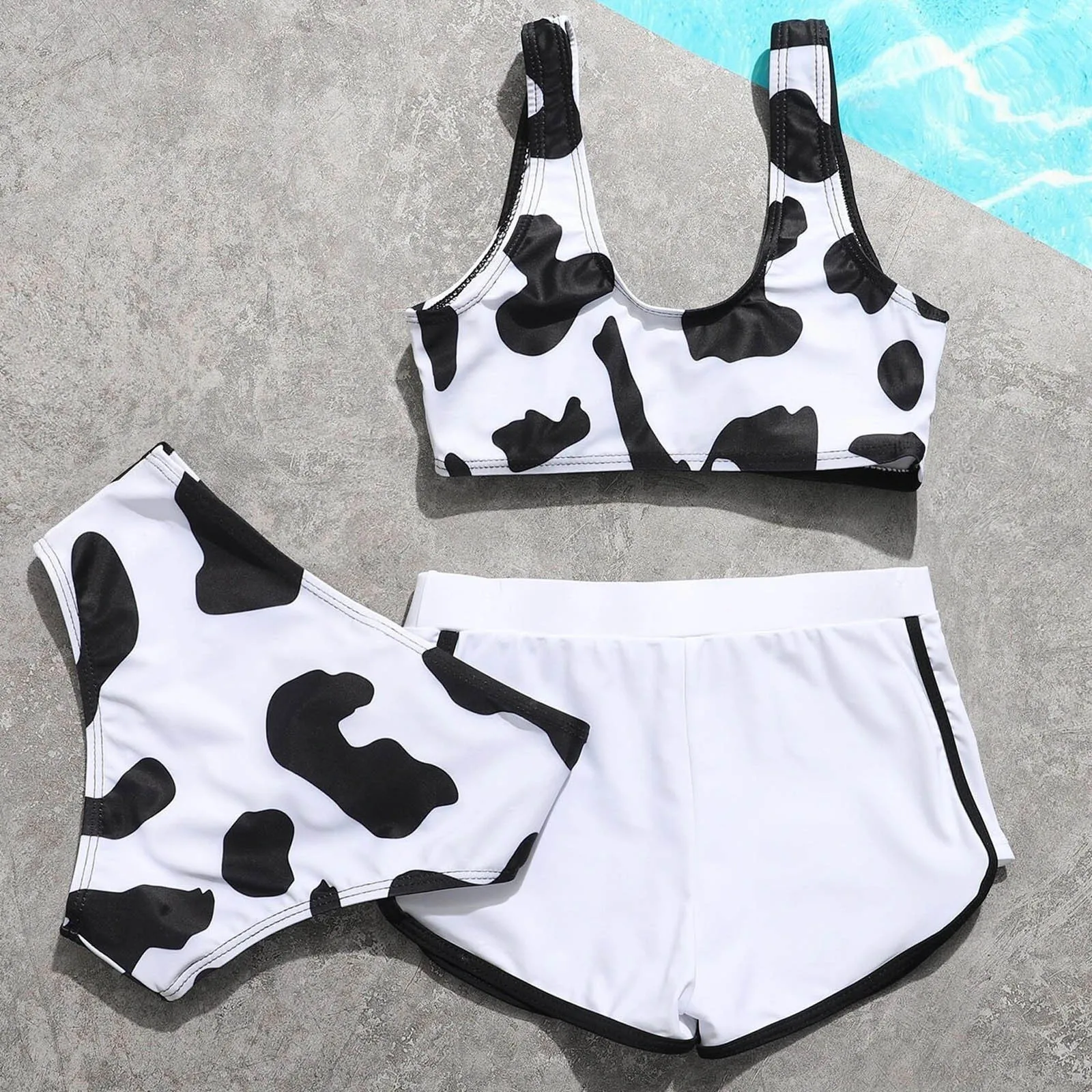 Женский купальник-тройка с коровьим цветочным принтом 2022 | Детская одежда и обувь