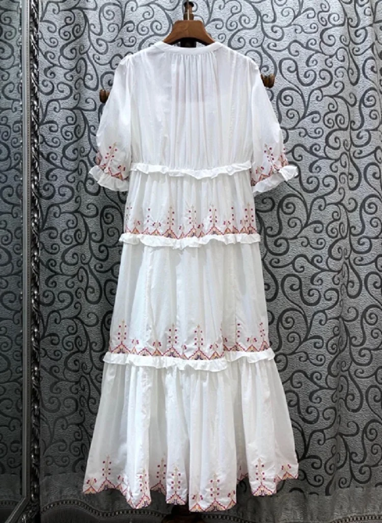 

Женское длинное платье с вышивкой, черное или белое элегантное винтажное вечернее платье Макси Вечерние 100% хлопка с коротким рукавом, лето ...