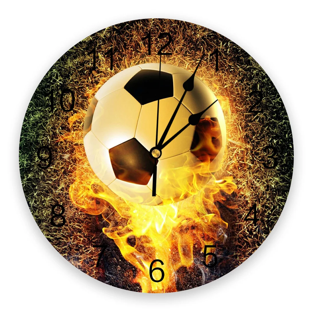 Креативные настенные часы с изображением футбола в огне на траве для дома офиса