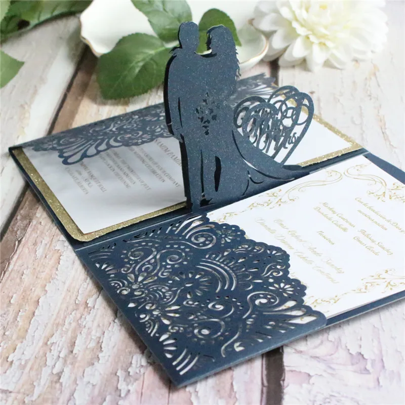 Выдвижная открытка для приглашения на свадьбу вечеринку невесты лазерная