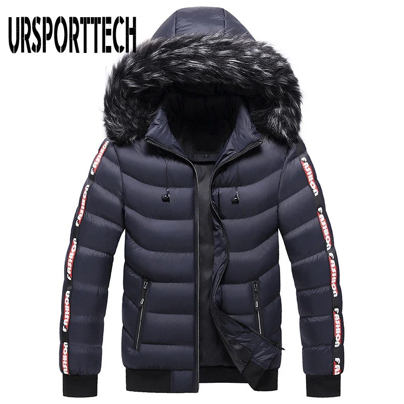 2021 New Winter Jacket Men Parka Hooded Fur Collar Men's Warm Thicken Windproof Hat Parkas Jacket Fashion Casual Hoodies Outwear