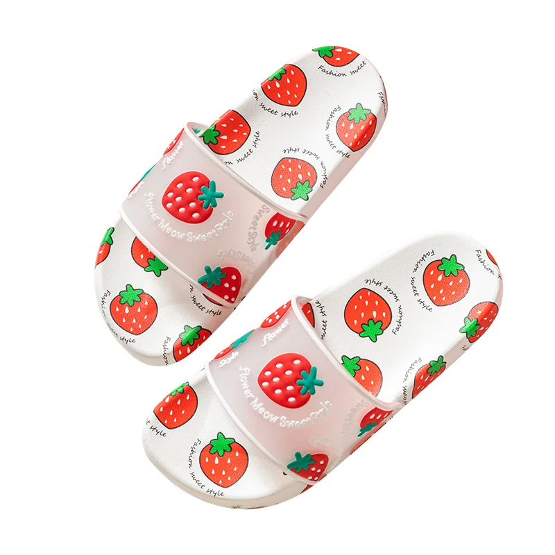 

Cute Women Summer Slippers Cartoon Fruit Print Home Indoor Bathroom Slides Thick Soft Sole Flats House Strawberry Ladies Shoes