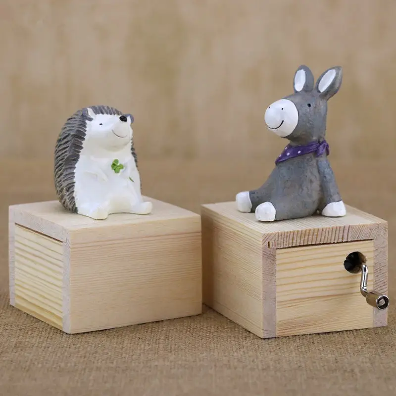 Cute Animal Wooden Hand Cranked Music Boxes Creative Wood Crafts Birthday Party Kids Gift Box Home Decoration 8.3*5.4*8cm | Дом и сад