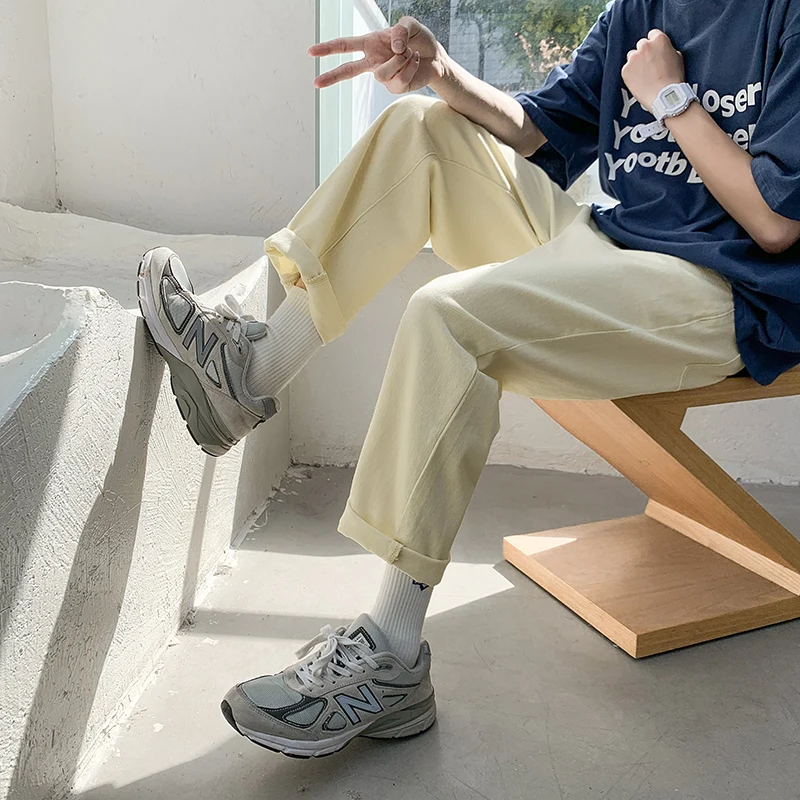 Summer Straight Jeans Men's Fashion Black Beige Biker Jeans Men Streetwear Loose Hip-hop Wide Leg Denim Trousers Mens M-2XL