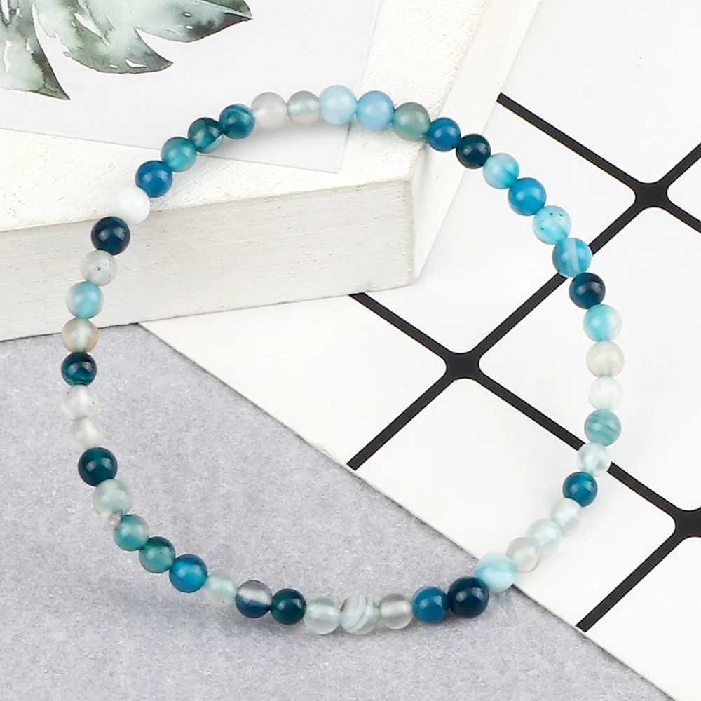 Минималистичный полосатый браслет из агата 4 мм натурального камня эластичный