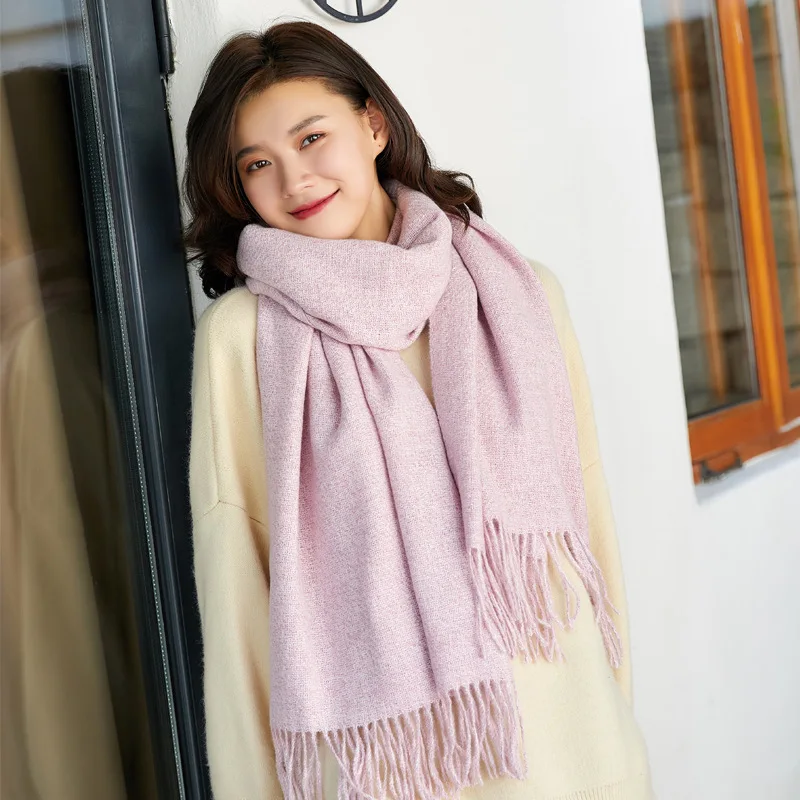 Autumn and Winter New Cashmere Scarf Female Exta-Long Pure Color Thickened Tassels All-match Dual-Purpose Warm Shawl women scarf |