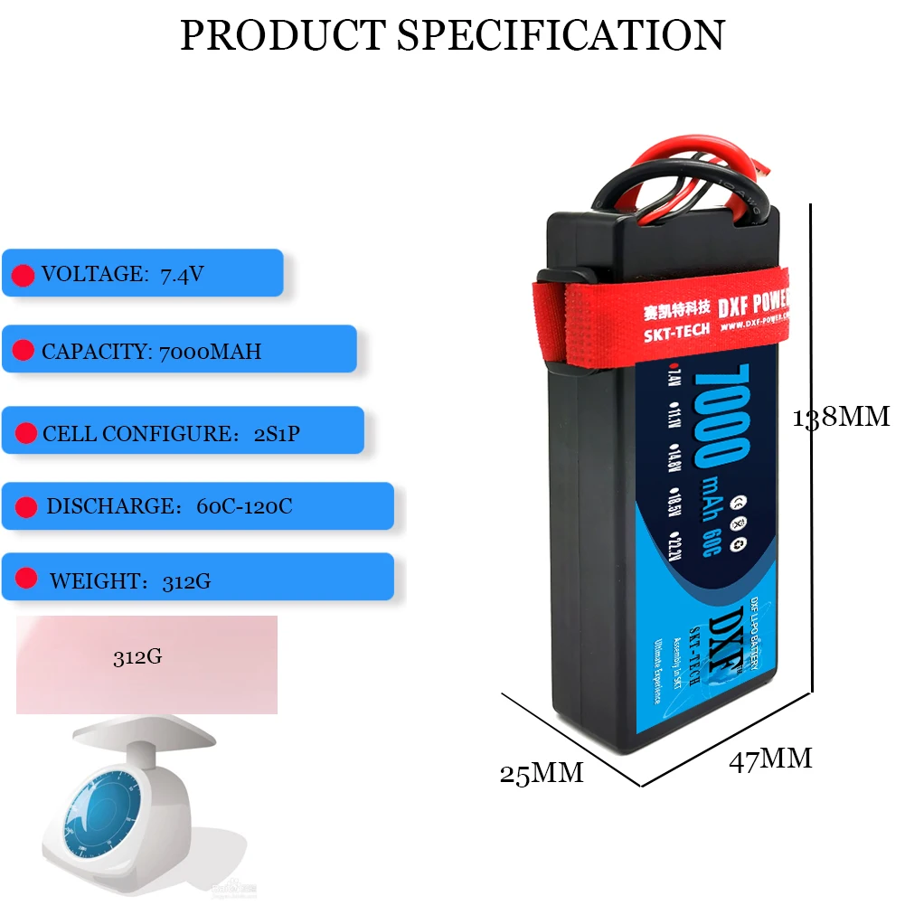 DXF bater&iacute;a Lipo 2S 3S 4S 7,4 V 11,1 V 14,8 V 5200mah 6500mah 7000mah 8400mah 8000mah 6750mah para RC coche cami&oacute;n Buggy Arrama Xxmax-2