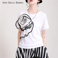 odddellarobbia summer fashion new three dimensional flower applique round neck solid color short sleeved t shirt top women 2011