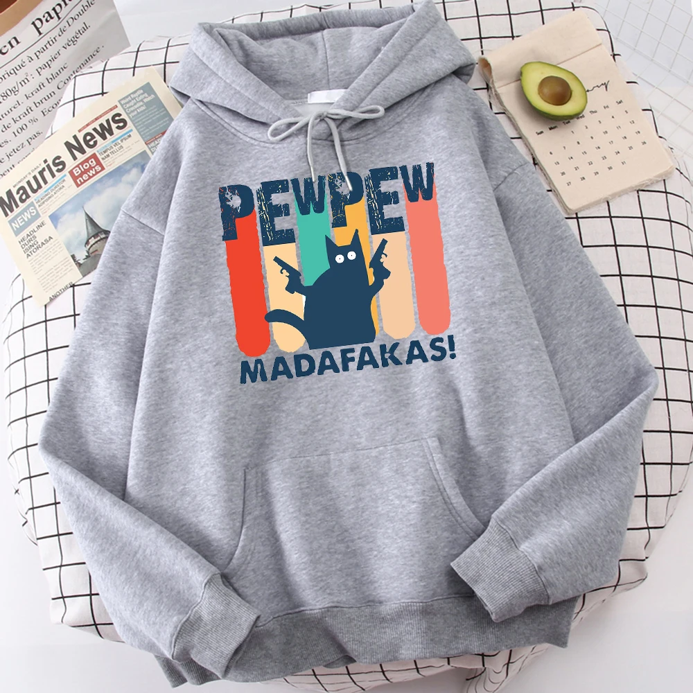 

Свитшот Pew Madafaks с принтом кота для женщин, Повседневная модная свободная толстовка с капюшоном в стиле Харадзюку, осенний флисовый пуловер, ...