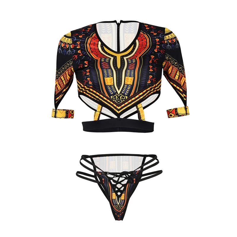 Африканская Дашики принт бикини из двух частей комплект Для женщин короткий