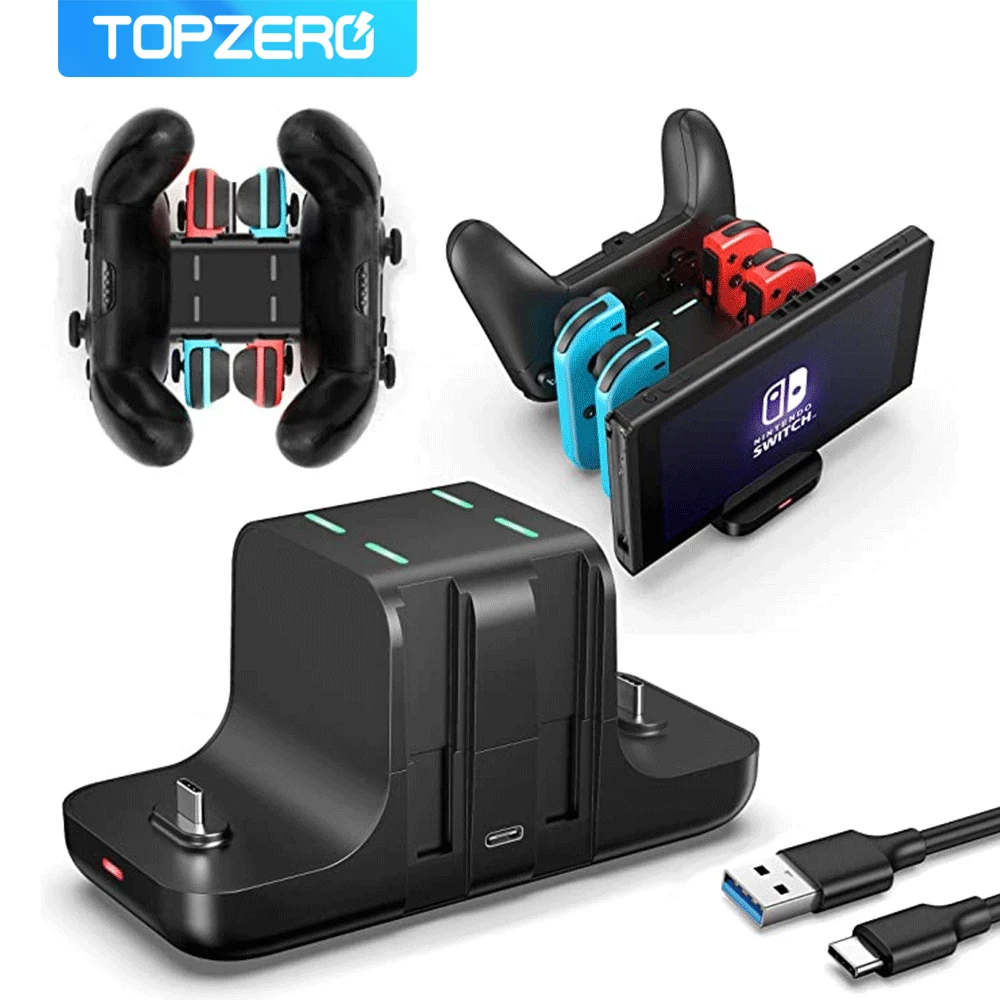 Doca de Carregamento para Nintendo 6 em 1 Switch Console Joy-con Controlador Gamepad Carregador Doca Estação Dc5v – 2a Carga Suporte ns