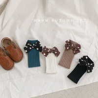 solid children socks with bows cotton baby girls socks soft toddlers long socks for kids princess knee high socks for girls 2021