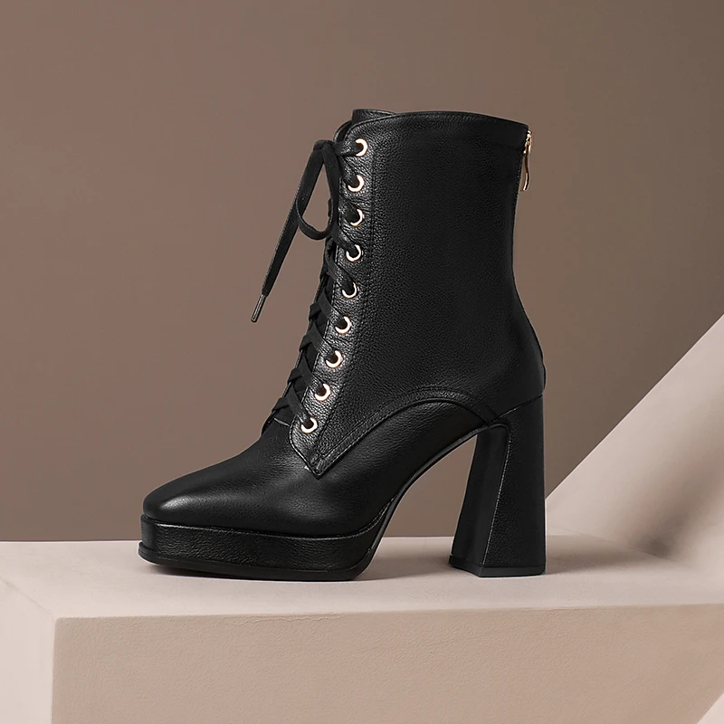 

2020 lace up Women's Boots Fashion Platform Thick High Heels Pumps 2020 Winter Wedding Party Shoes Woman